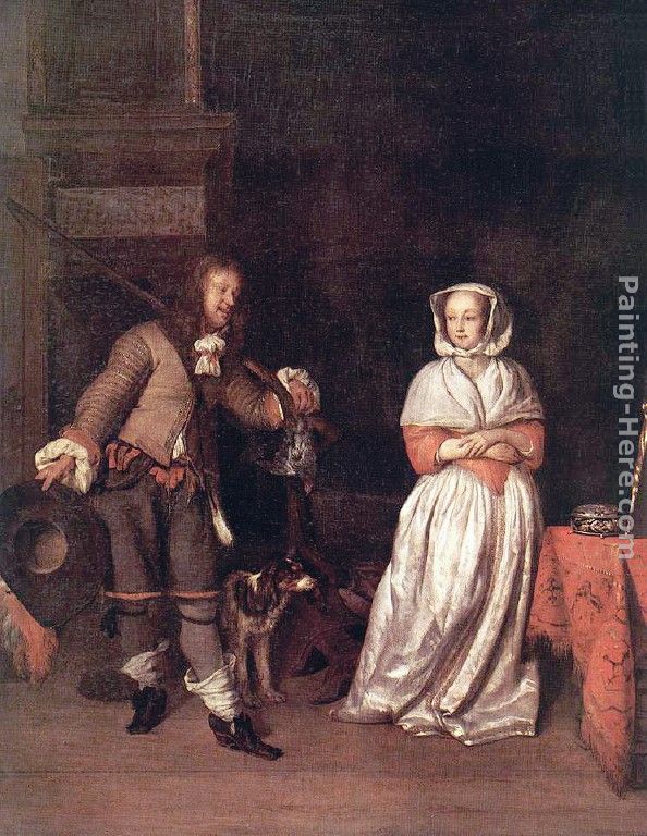 The Hunter's Gift painting - Gabriel Metsu The Hunter's Gift art painting